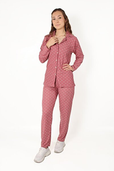 Mckanzie 02254 Dot Pattern Long Sleeve Top Long Bottom Pajama Set