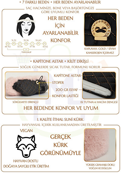 Mağazam Online Women's Winter Kalpak Hat Soft Textured Plush Faux Beanie - Mink Pink