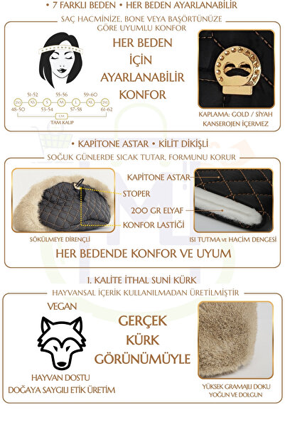 Mağazam Online Women's Winter Kalpak Hat Soft Textured Plush Faux Fur Beanie - Mink Light Earth