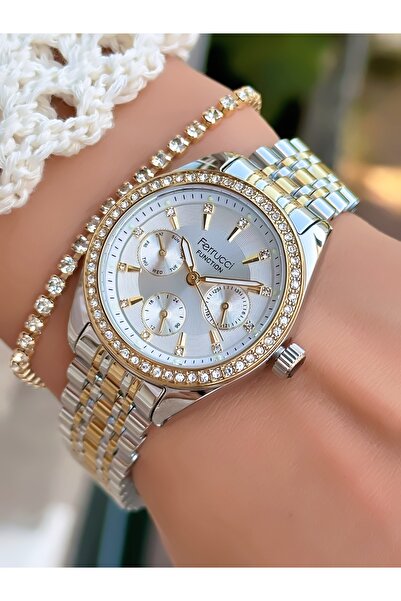 Ferrucci ساعة يد نسائية مع وظيفة الحبل الفولاذي مقاومة للماء حتى 3 ATM وضمان آلية لمدة عامين