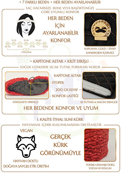 Mağazam Online Women's Winter Kalpak Hat Soft Textured Plush Faux Fur Beanie - Astrakhan Red