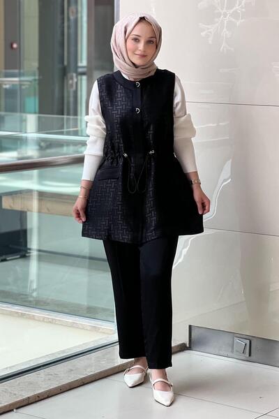 Ghisa Self-Patterned Vest and Trouser Set with Waist Stopper