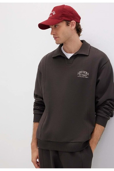 Mavi 0S10479-70219 Кафяво бродирано поло с качулка за мъже