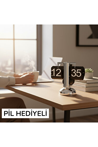 VANCKEY Çelik Sayfa Döner Saat Sayfa Çevirme Masa Saati RetroFlip Otomatik Ya...