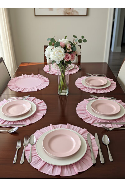 LILYUM Pamuk Polyester Fırfırlı Yuvarlak Amerikan Servisi Supla 2'li 40 Cm