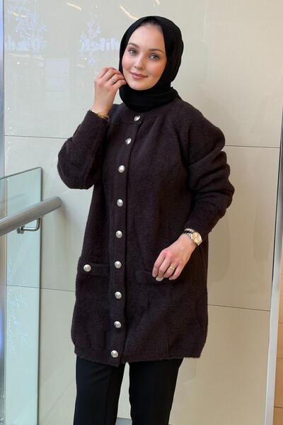 Nuss Angora Cardigan with Front Snap Button Pocket Detail