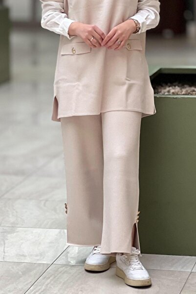 Ghisa Buttoned Wide Leg Knitwear Trousers