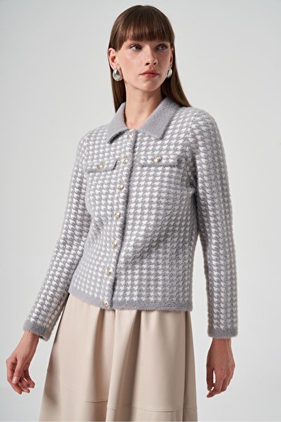Nuss 7007 Little Houndstooth Pattern Shirt Collar Cardigan