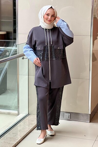 Ghisa Renkli Payet Detaylı Modal Pantolonlu Takım