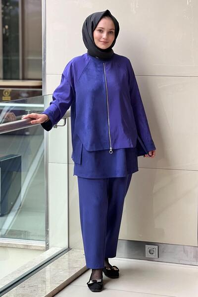 Ghisa Mixed Fabric Piece Patterned Tunic Pants Set