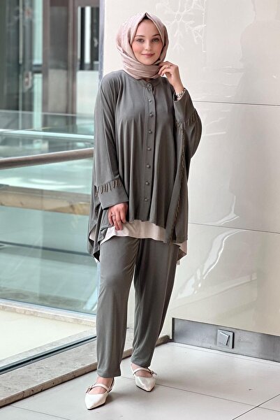 Ghisa Beaded Detailed Bat Sleeve Shirt Underwear Pants 3-Piece Set