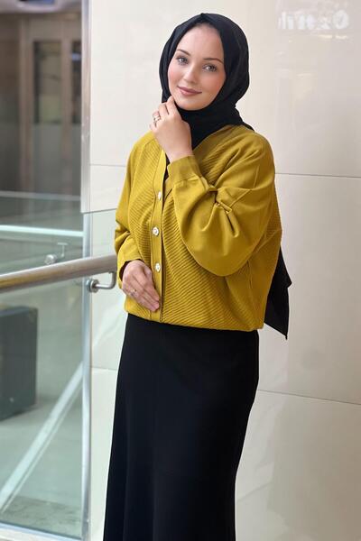 Ghisa Wick Patterned Raglan Sleeve Mercerized Cardigan