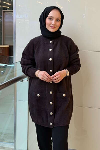 Nuss Angora Cardigan with Front Snap Button Pocket Detail