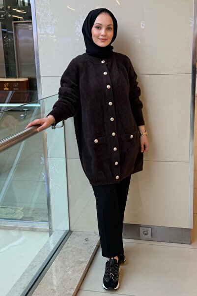 Nuss Angora Cardigan with Front Snap Button Pocket Detail