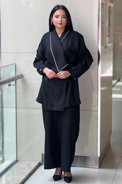 Ghisa Verev Collar Piping Detailed Jacket Pants Suit