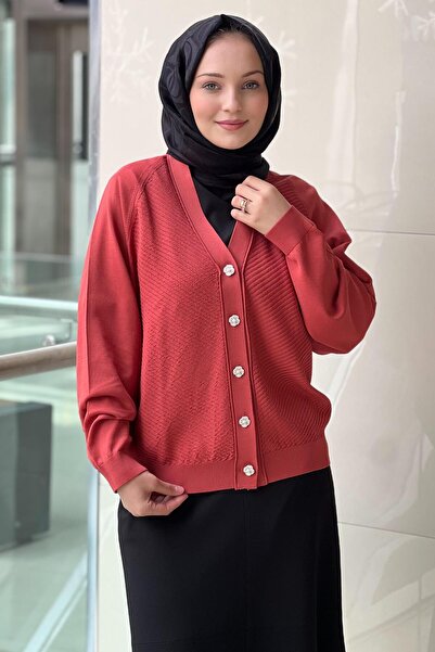 Ghisa Wick Patterned Raglan Sleeve Mercerized Cardigan