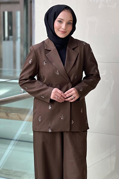 Ghisa Floral Patterned Sequin Embroidered Jacket Pants Set