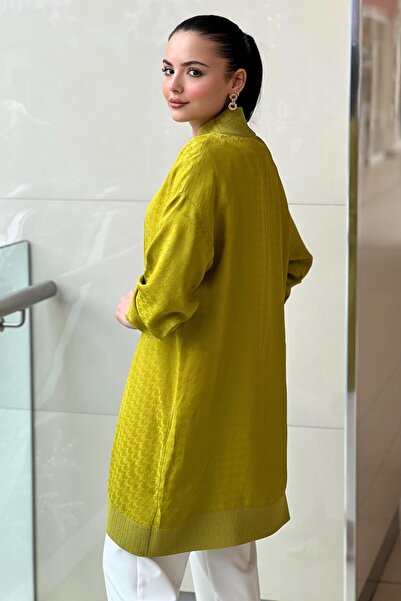 Ghisa V-Neck Ribbed Houndstooth Patterned Jacquard Cardigan