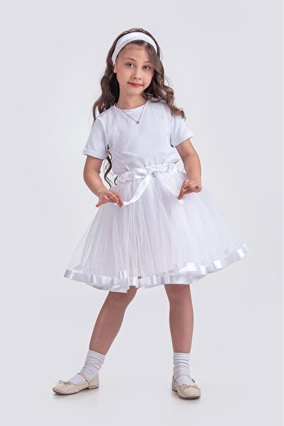 s.t. sebat tekstil Girls' Ribbon Tulle Skirt Sb728
