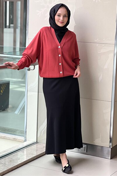 Ghisa Wick Patterned Raglan Sleeve Mercerized Cardigan