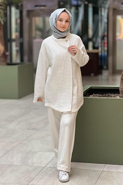 Ghisa Kare Full Taşlı Triko Pantolonlu Takım