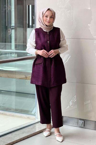 Ghisa Self-Patterned Vest and Trouser Set with Waist Stopper