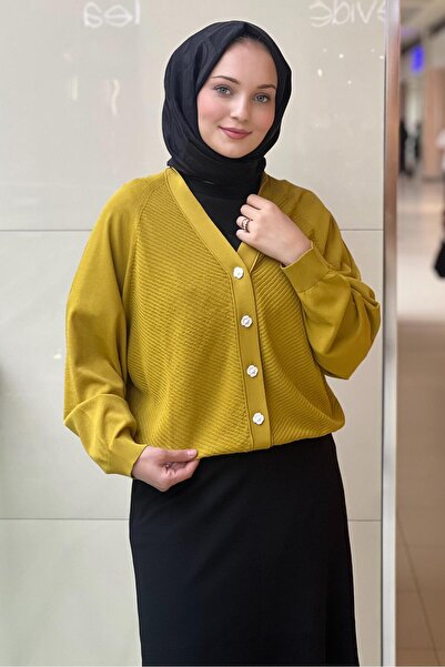 Ghisa Wick Patterned Raglan Sleeve Mercerized Cardigan