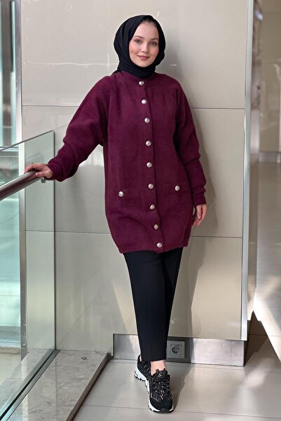 Nuss Angora Cardigan with Front Snap Button Pocket Detail