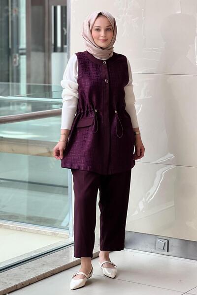 Ghisa Self-Patterned Vest and Trouser Set with Waist Stopper