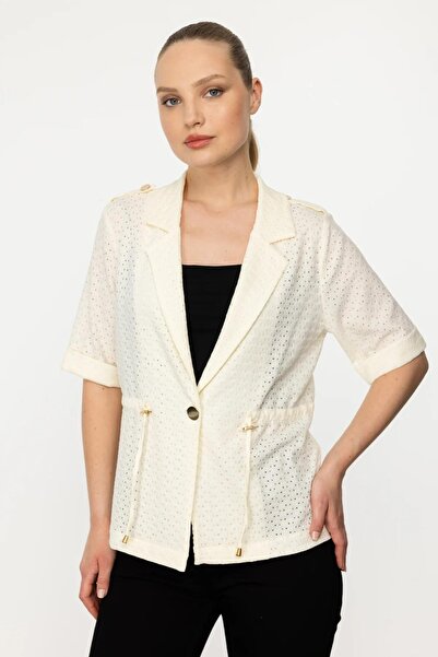 On Fashion Mânecă scurtă cu un singur buton - Jachetă cu găuri și talie cu și...