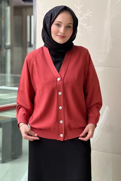 Ghisa Wick Patterned Raglan Sleeve Mercerized Cardigan