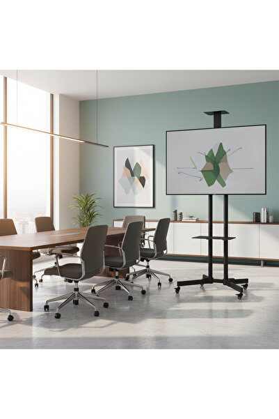 Generic حامل تلفزيون متنقل قابل للتعديل مع رف - يناسب الشاشات من 32 إلى 75 بوصة