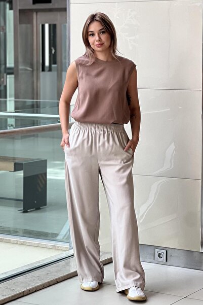 Ceremony Anjelik Elastic Waist Side Zipper Leather Trim Pants