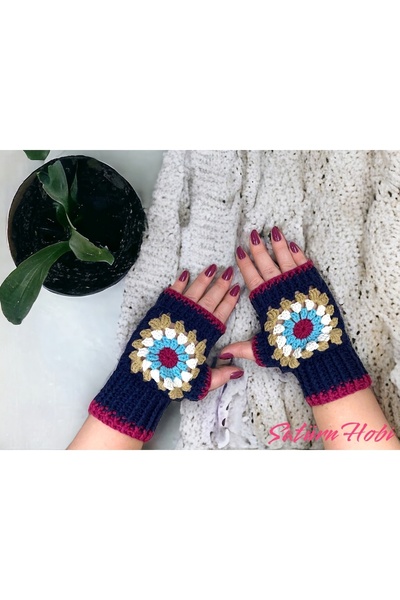 Satürn Hobi قفازات محبوكة بدون أصابع