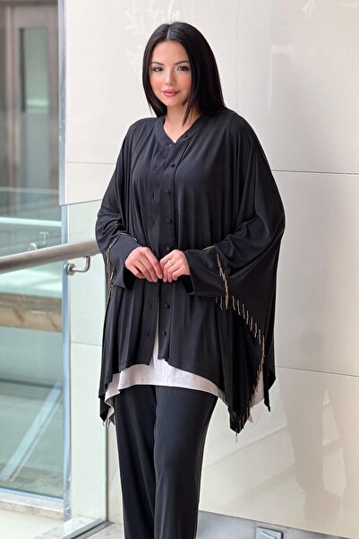 Ghisa Beaded Detailed Bat Sleeve Shirt Underwear Pants 3-Piece Set