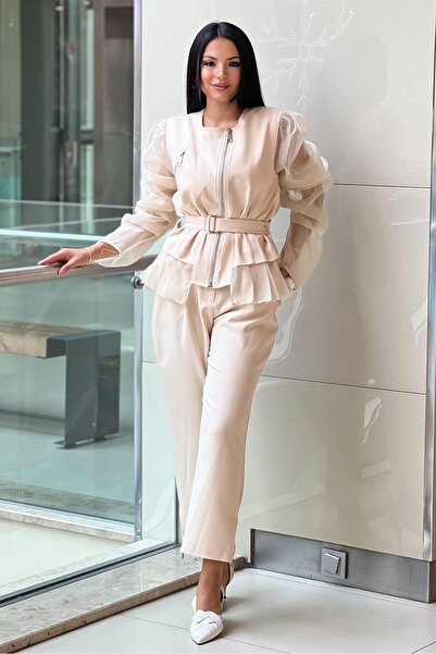 MİANOTTE Organze Balon Kol Arkası Pul İşlemeli Kap Pantolon Takım