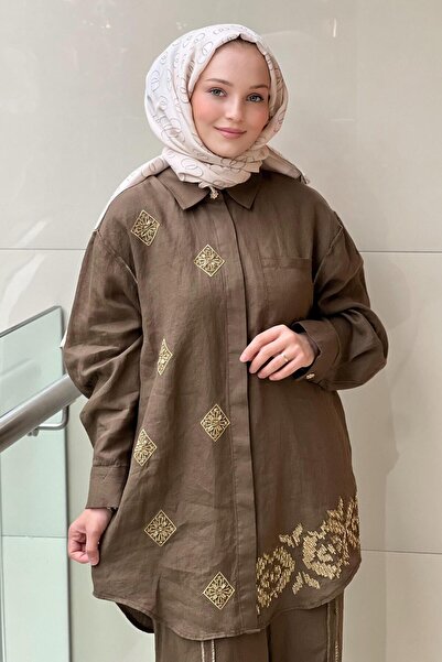 Ghisa Varak Bead Embroidered Linen Shirt Trousers Set