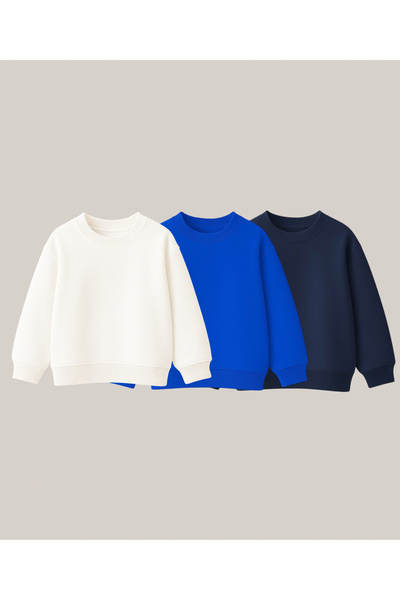 fasardi 3-Pack Oversized Patterns Long Sleeve 3 Thread Basic Unisex Children's Sweatshirt Without Embroidery