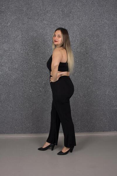 Truva XXL Large Size Candy Fabric Back Low-cut Style Jumpsuit Black T176