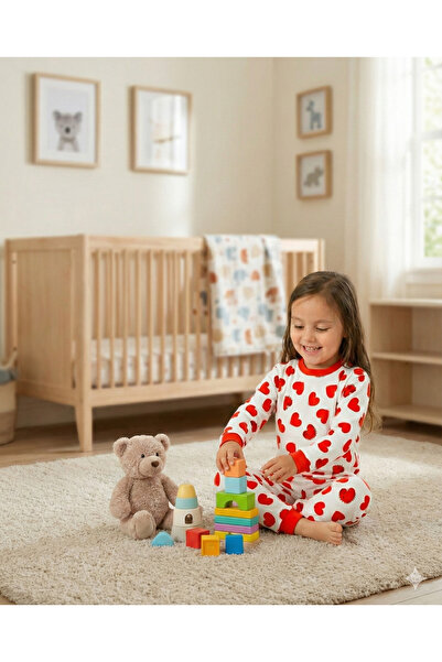 Bebelove Set pijamale cu mâneci lungi cu imprimeu inimă pentru fete