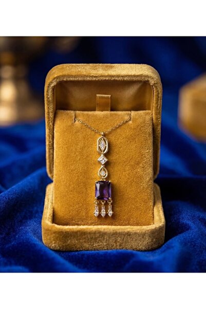 Store One Hundred Percent Steel Chain with Zircon Stone Purple Necklace