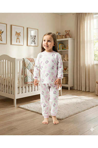 Bebelove Set pijamale cu mâneci lungi cu imprimeu inimă pentru fete