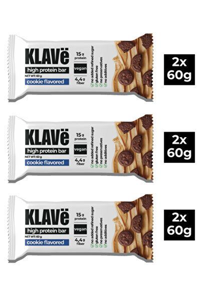 KLAVë Yüksek Protein Bar Kakaolu & Kurabiye Aromalı - 60 g x 6 Adet - 15g Pro...