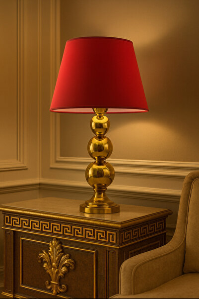 Lampada Milano Gold Kaplama Metal Abajur - Kırmızı