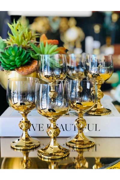 EVRA Bohemia Kristal Titanyum Gold Kahve Yanı Su Bardağı 150cc