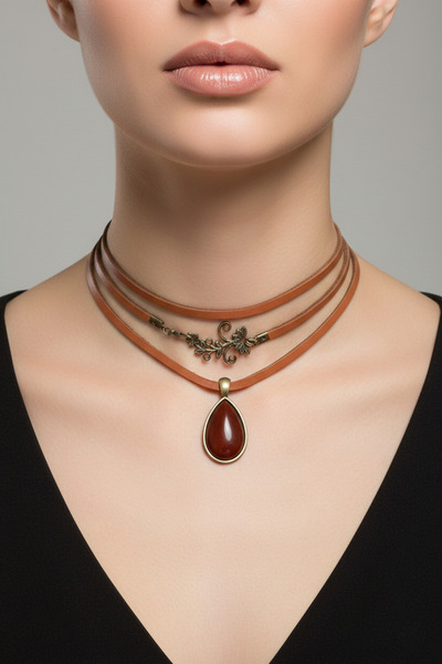 LADYMİRAGE مجموعة قلادة ثلاثية من الجلد