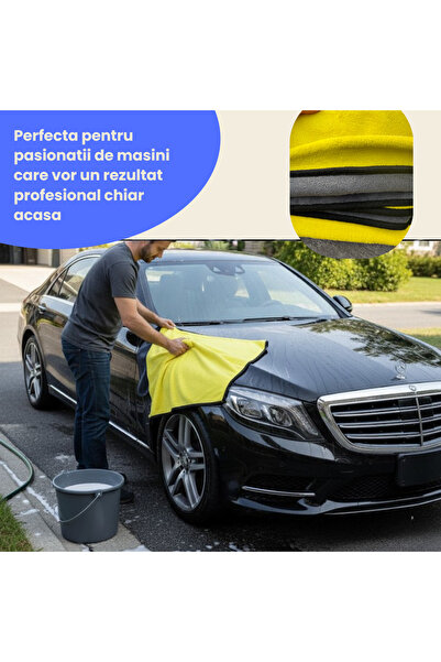 OEM Large Microfiber Car Towel, Super-Absorbent, 90x60 cm, Yellow-Grey