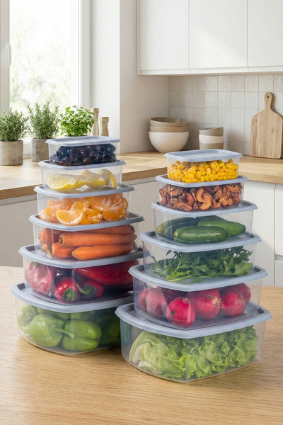 Vienev 12-Piece Airtight Storage Container Set Gray (3-2-1,2-0,75-0,50-0,25 Lt)