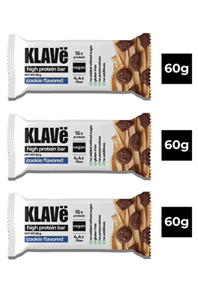 KLAVë Yüksek Protein Bar Kakaolu & Kurabiye Aromalı - 60 g x 3 Adet - 15g Pro...