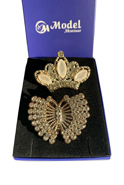 model aksesuar Set of 2 Princess Crown and Butterfly Brooch
